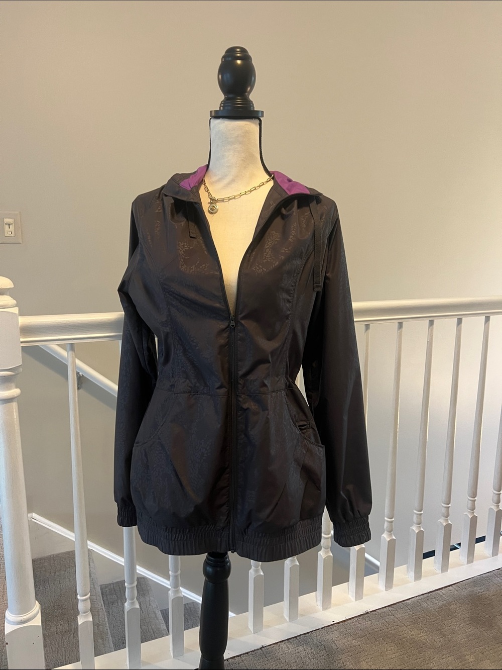 Lucy Black Hooded Utility Jacket with Purple Hood Lining